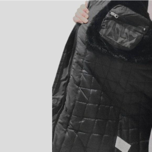 Black Mid Length Parka Coat with Interior Fur Lining - Picture 13 of 17